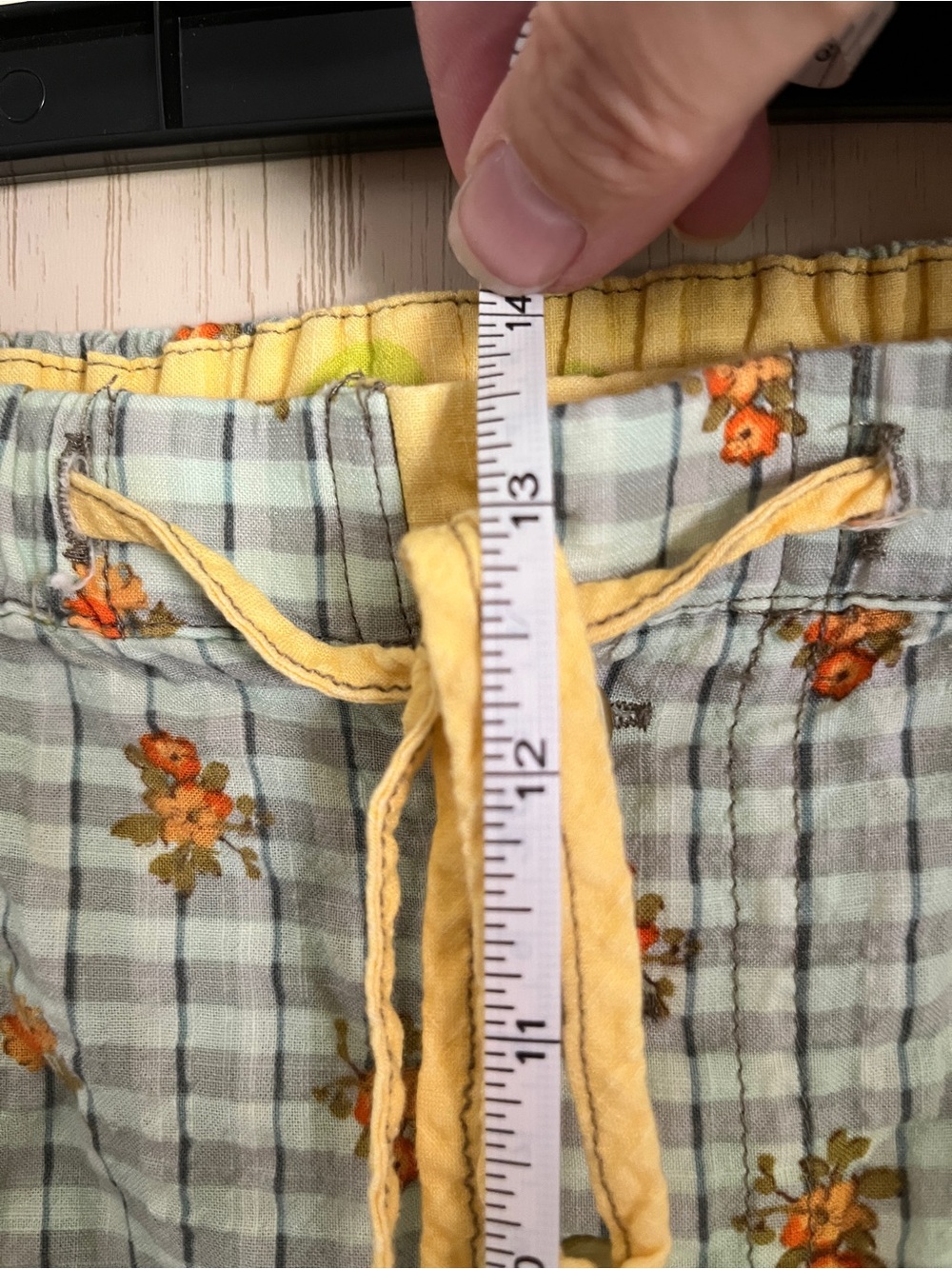 Free People On Repeat Pyjama Trousers Plaid Floral - Lime Cream Sz L - Picture 12 of 16